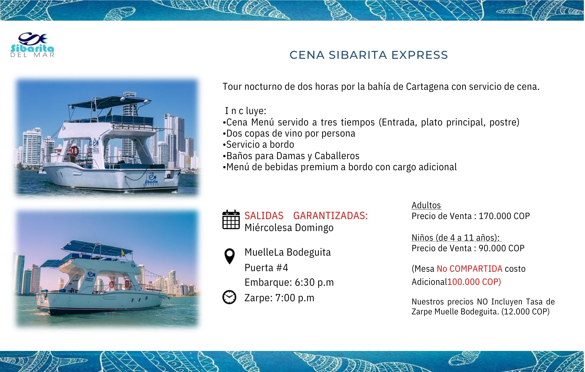 Cena Sibarita Express: Tu Pasaporte a una Noche de Lujo en la Bahía de Cartagena / Sibarita Express Dinner : Your Passport to a Night of Luxury in Cartagena’s Bay